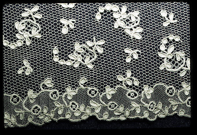 Lappet (one of a pair), Needle lace, point d’Alençon, French