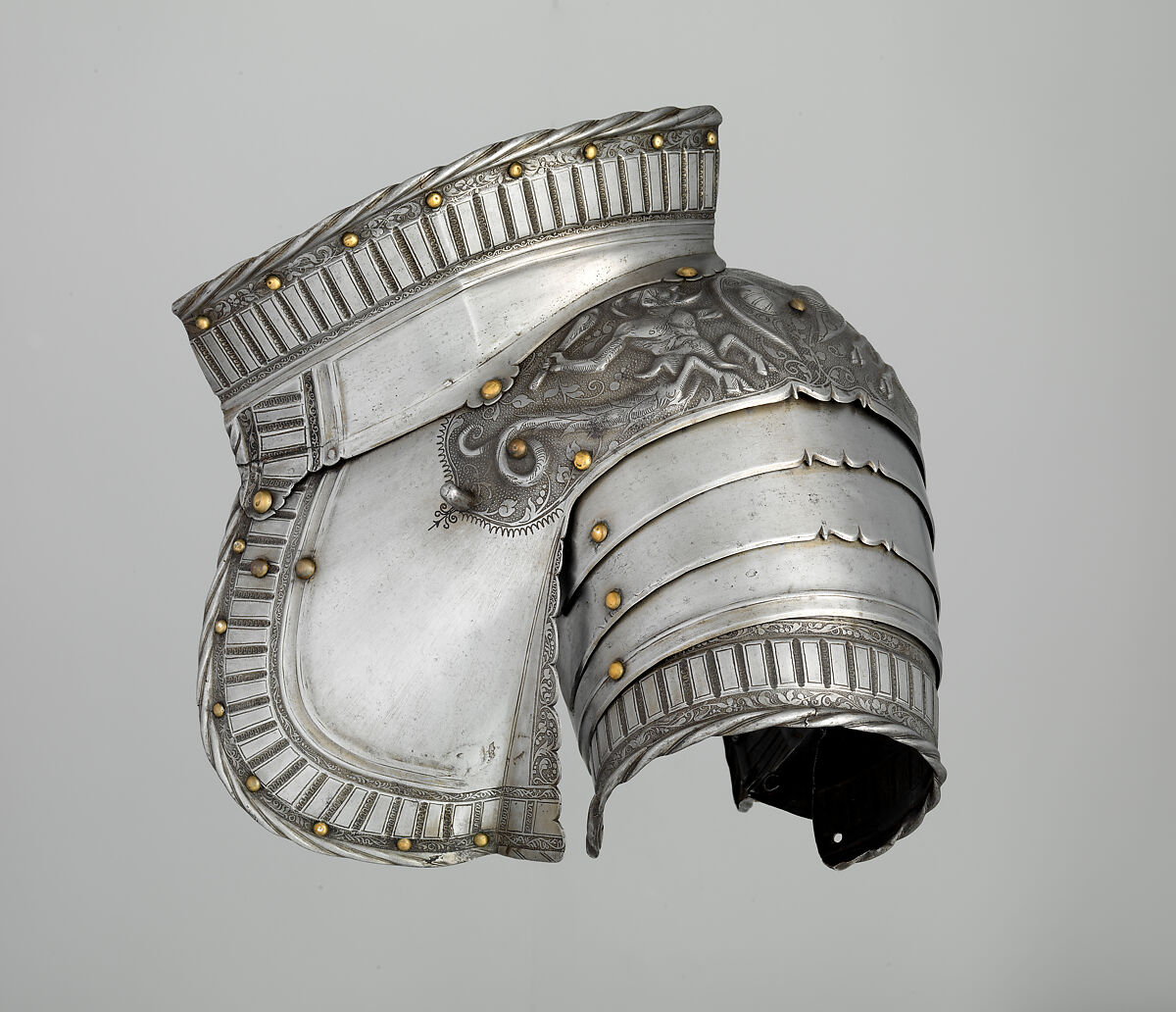 Left Shoulder Defense (Pauldron), Kolman Helmschmid (German, Augsburg 1471–1532), Steel, copper alloy, leather, German, Augsburg