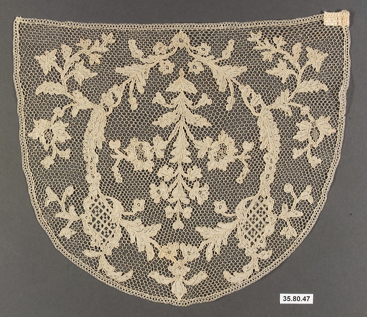 Cap crown, Needle lace, point d’Alençon, French 