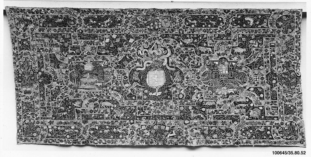 Table cover, Silk and wool on canvas, British