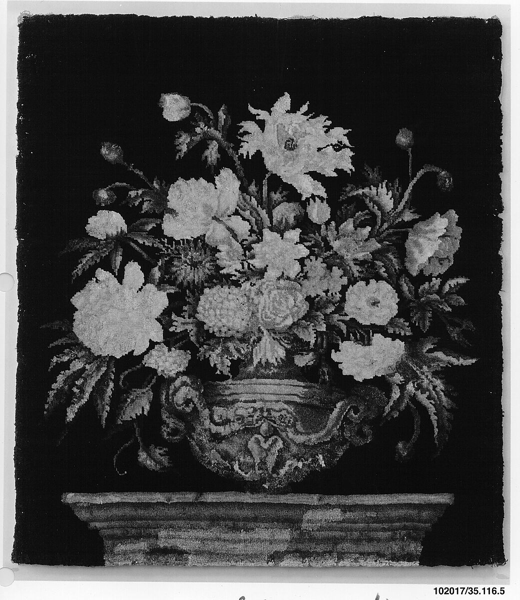 Flowers in a silver vase, Savonnerie Manufactory (Manufactory, established 1626; Manufacture Royale, established 1663), Wool (143-169 knots per sq. inch, 25 per sq. cm.), French, Paris 