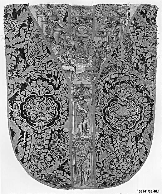 The Last Supper, Saints John the Baptist and Andrew against a Faux Velvet Cloth of Gold, Wool, silk, silver and silver-gilt thread (19-20 warps per inch, 8-9 per cm.), Belgian, possibly Brussels