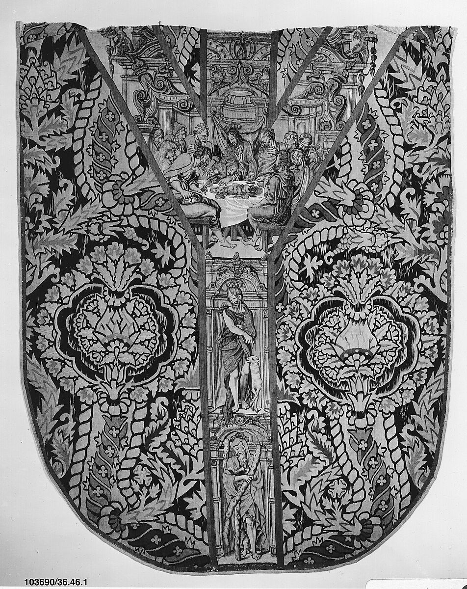 The Last Supper, Saints John the Baptist and Andrew against a Faux Velvet Cloth of Gold, Wool, silk, silver and silver-gilt thread (19-20 warps per inch, 8-9 per cm.), Belgian, possibly Brussels