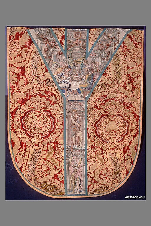 The Last Supper, Saints John the Baptist and Andrew against a Faux Velvet Cloth of Gold, Wool, silk, silver and silver-gilt thread (19-20 warps per inch, 8-9 per cm.), Belgian, possibly Brussels