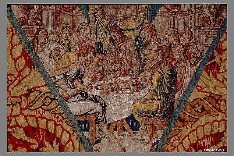 The Last Supper, Saints John the Baptist and Andrew against a Faux Velvet Cloth of Gold, Wool, silk, silver and silver-gilt thread (19-20 warps per inch, 8-9 per cm.), Belgian, possibly Brussels