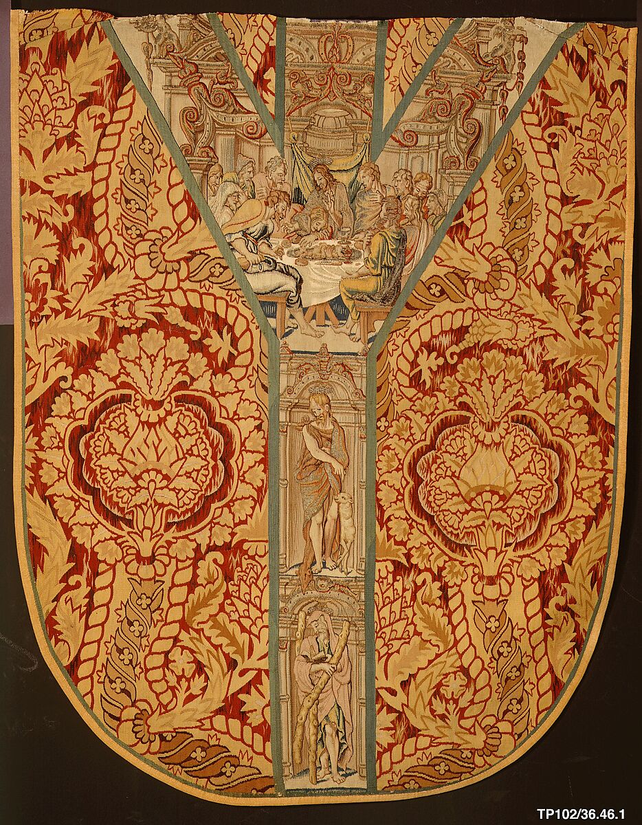 Back of a chasuble, Wool, silk, silver and silver-gilt thread (19-20 warps per inch, 8-9 per cm.), Netherlandish, possibly Brussels 