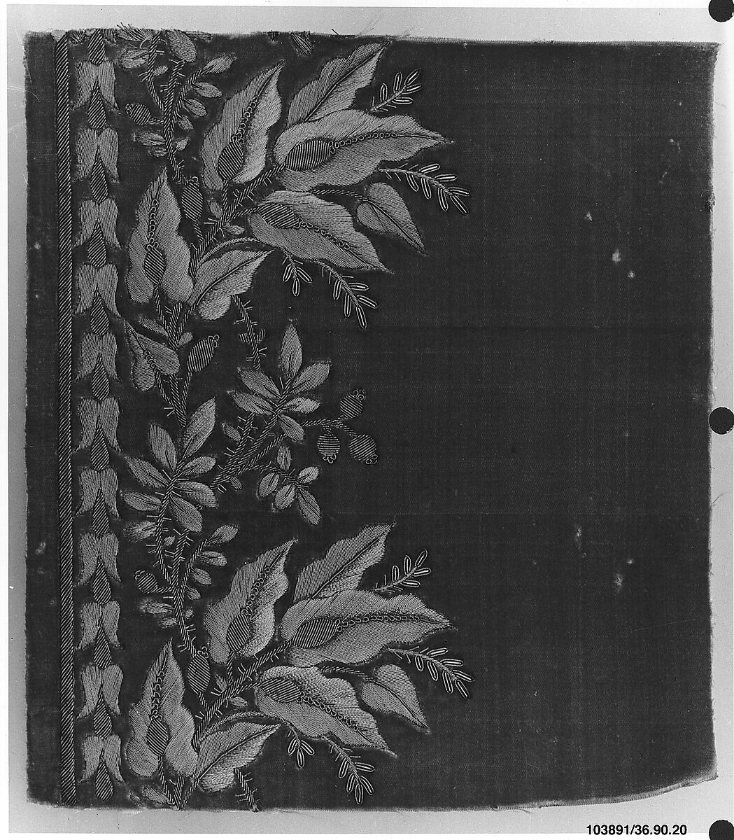 Sample, Metal thread on silk, French