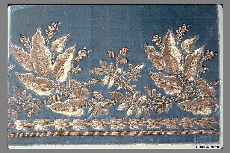 Sample, Metal thread on silk, French 