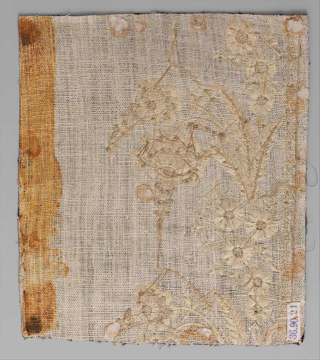 Embroidery sample for a man’s suit, Silk and metal thread, glass on silk velvet, French
