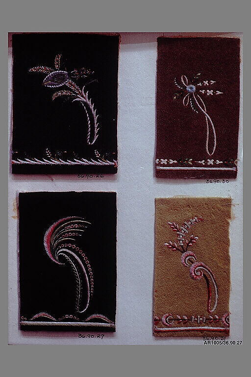Embroidery sample for a man’s suit, Silk thread on wool, French