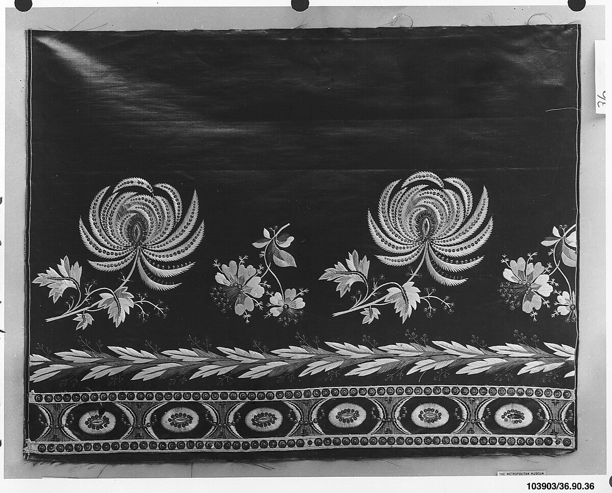 Dress border, Silk and metal thread on silk, French