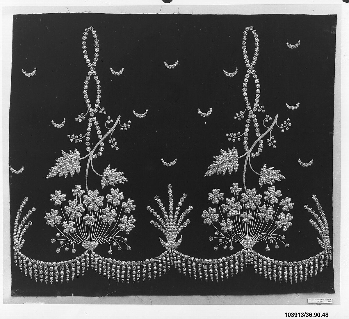 Dress border, Silk and metal thread on silk, French
