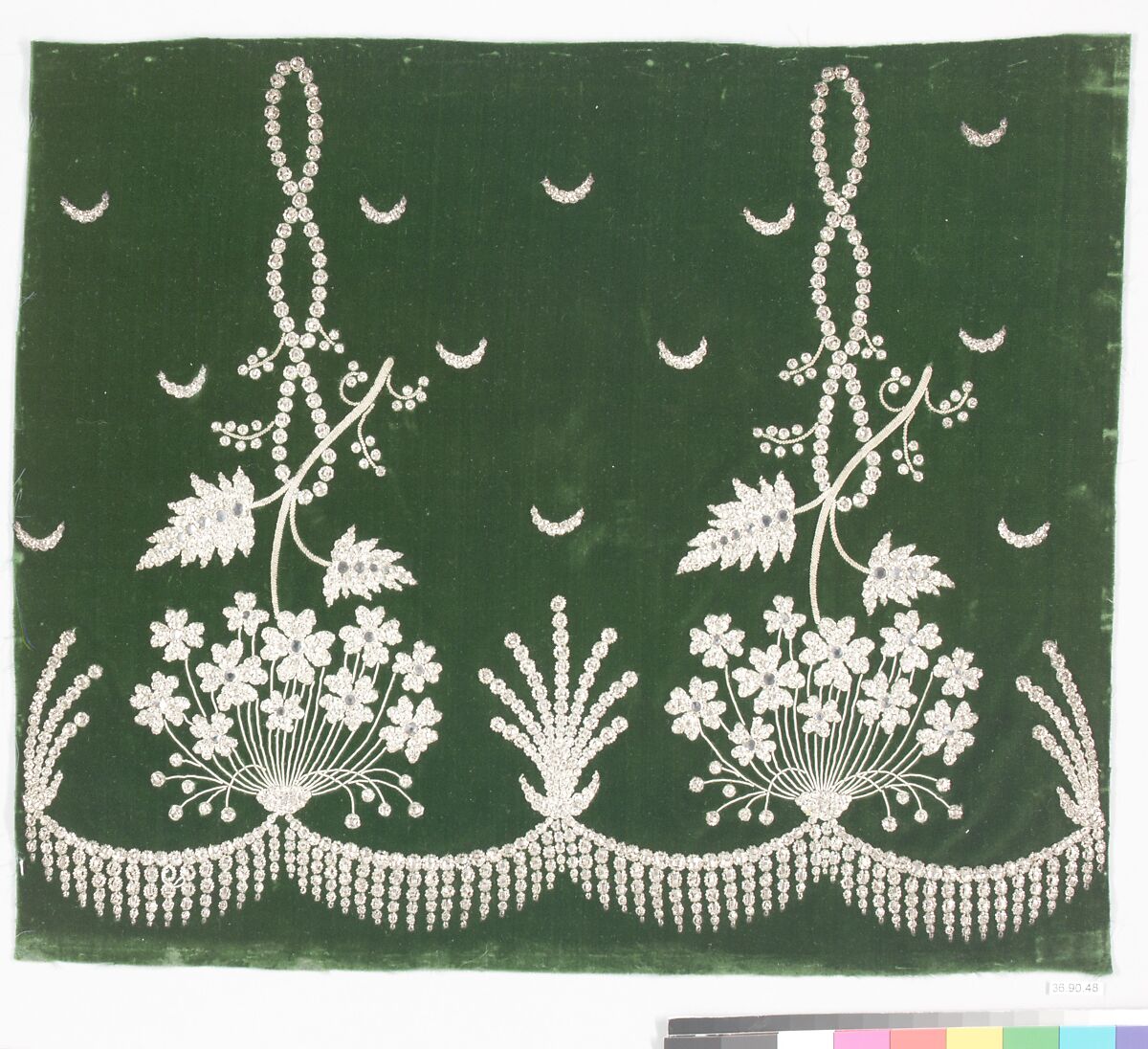 Dress border, Silk and metal thread on silk, French