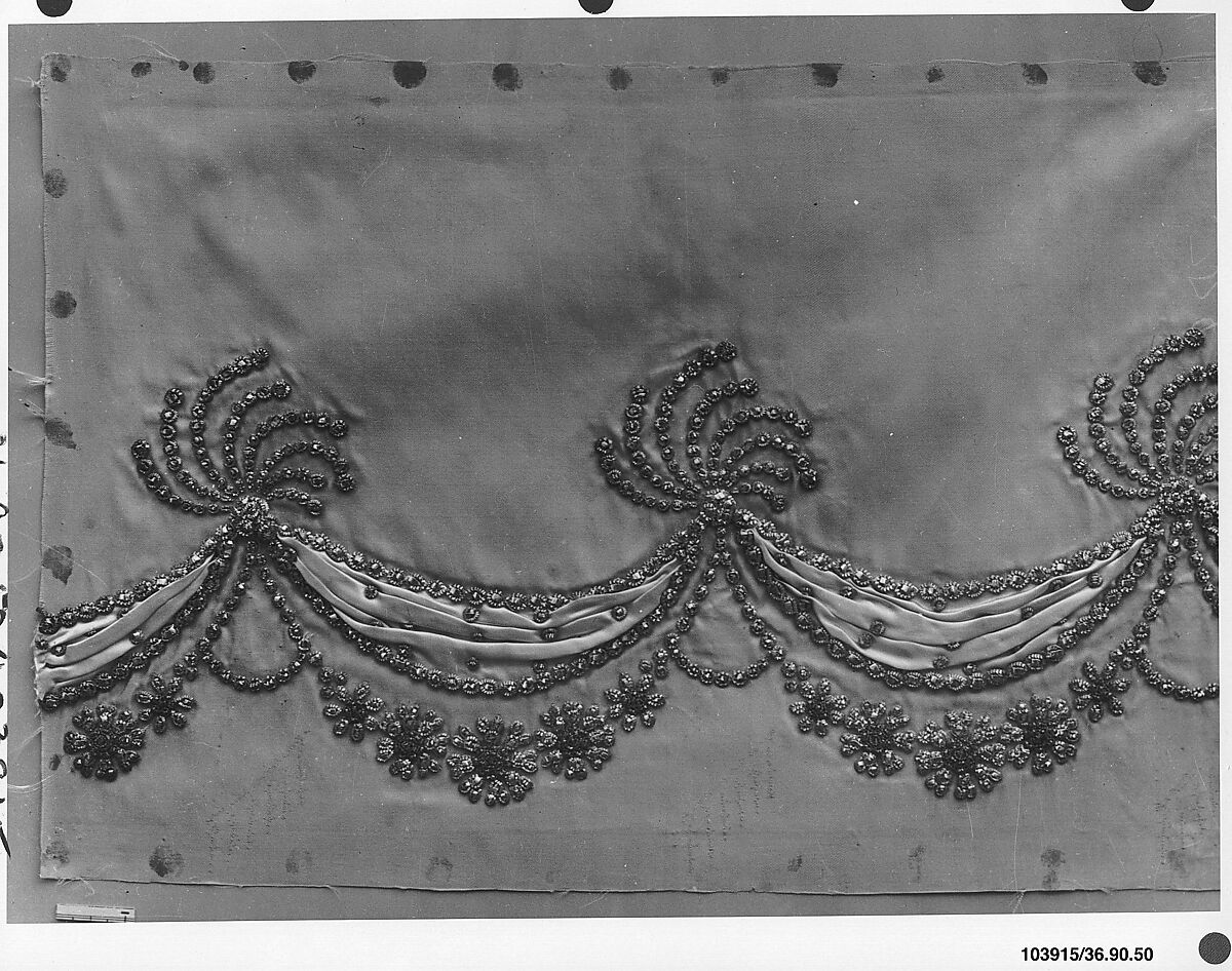 Dress border, Silk and metal on silk, French 