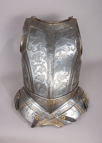 Field and Tournament Armor, ca. 1565, Augsburg, German, Augsburg, Steel,  gold, brass, textile, leather, Wt. 61 lb. 1 oz. (27.7 kg), Armor for Man,  This armor consists of a - Album alb3475385