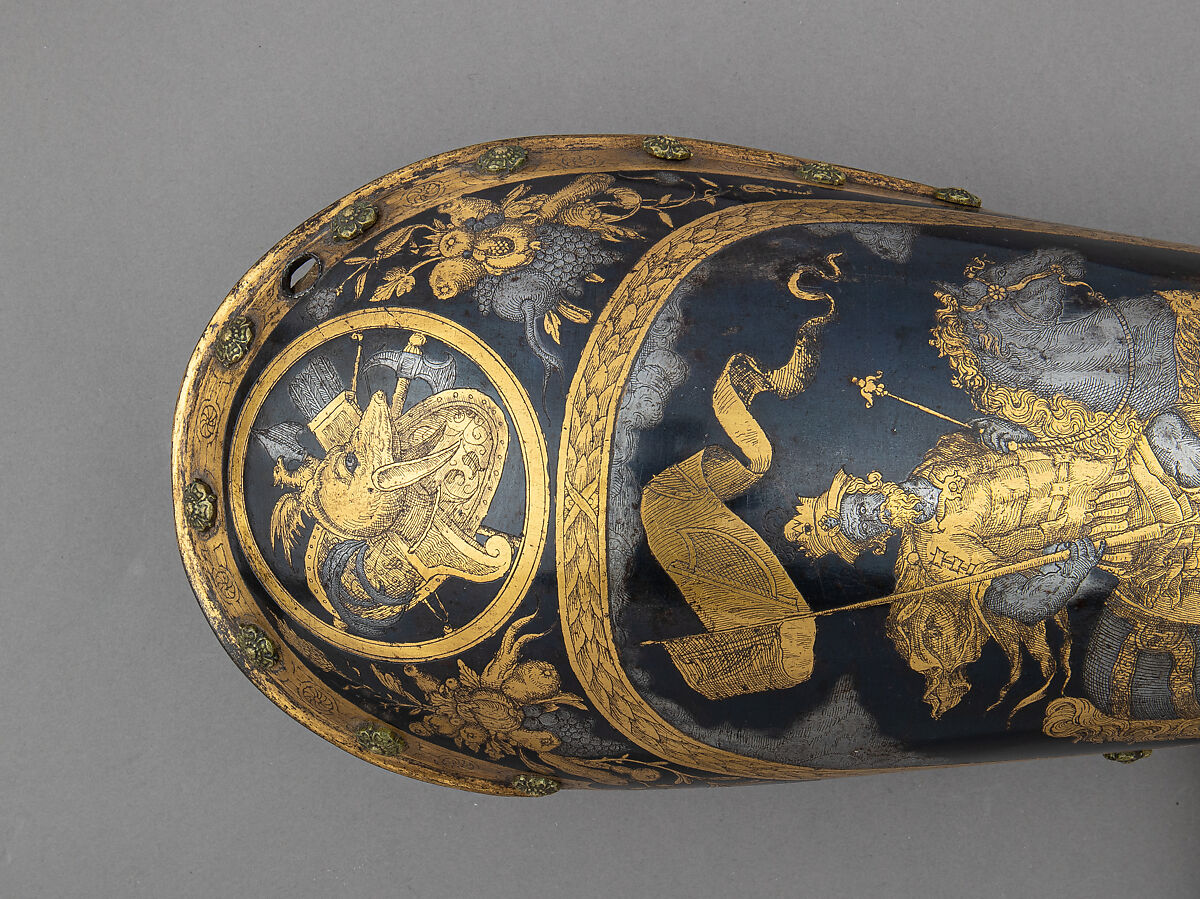 Gauntlet, Steel, silver, gold, brass, leather, German