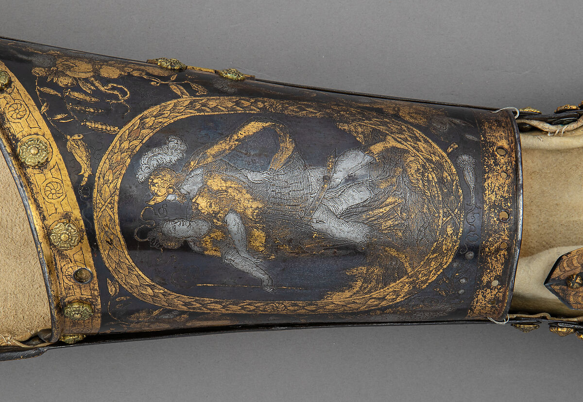 Gauntlet, Steel, silver, gold, brass, leather, German