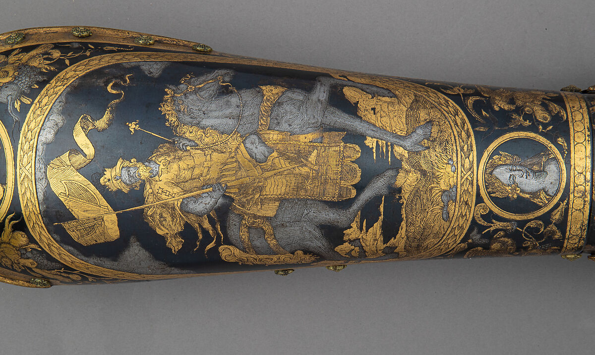 Gauntlet, Steel, silver, gold, brass, leather, German