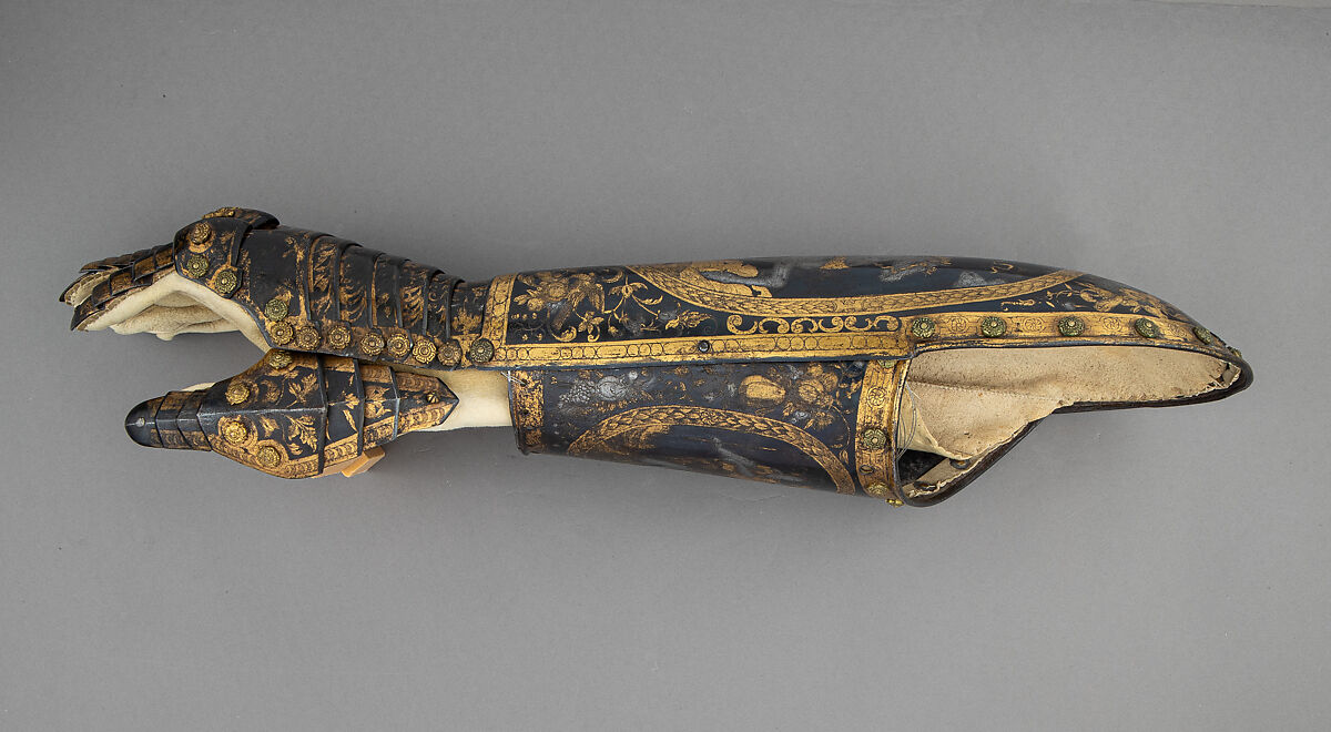 Gauntlet, Steel, silver, gold, brass, leather, German