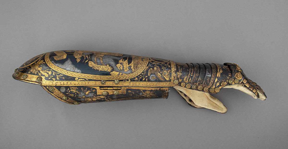 Gauntlet, Steel, silver, gold, brass, leather, German