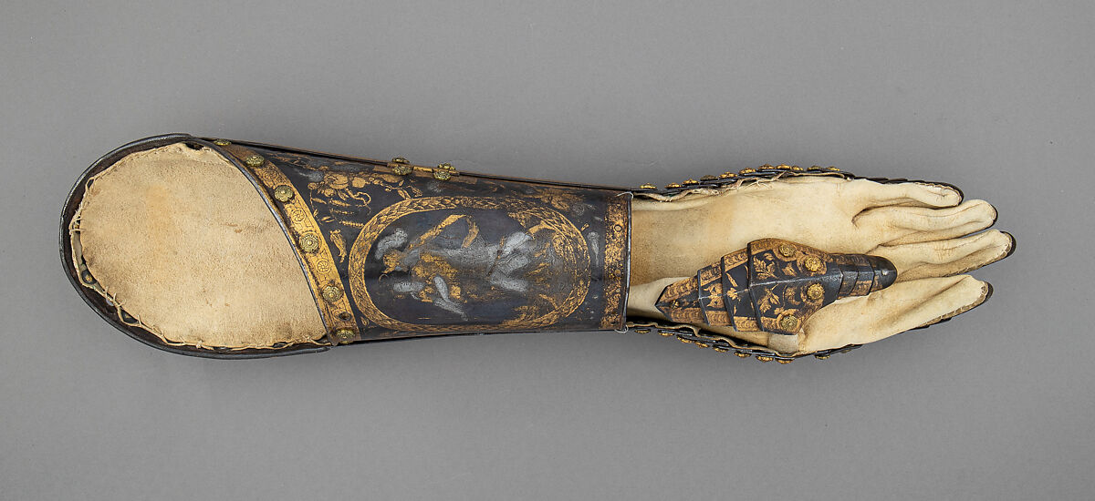 Gauntlet, Steel, silver, gold, brass, leather, German