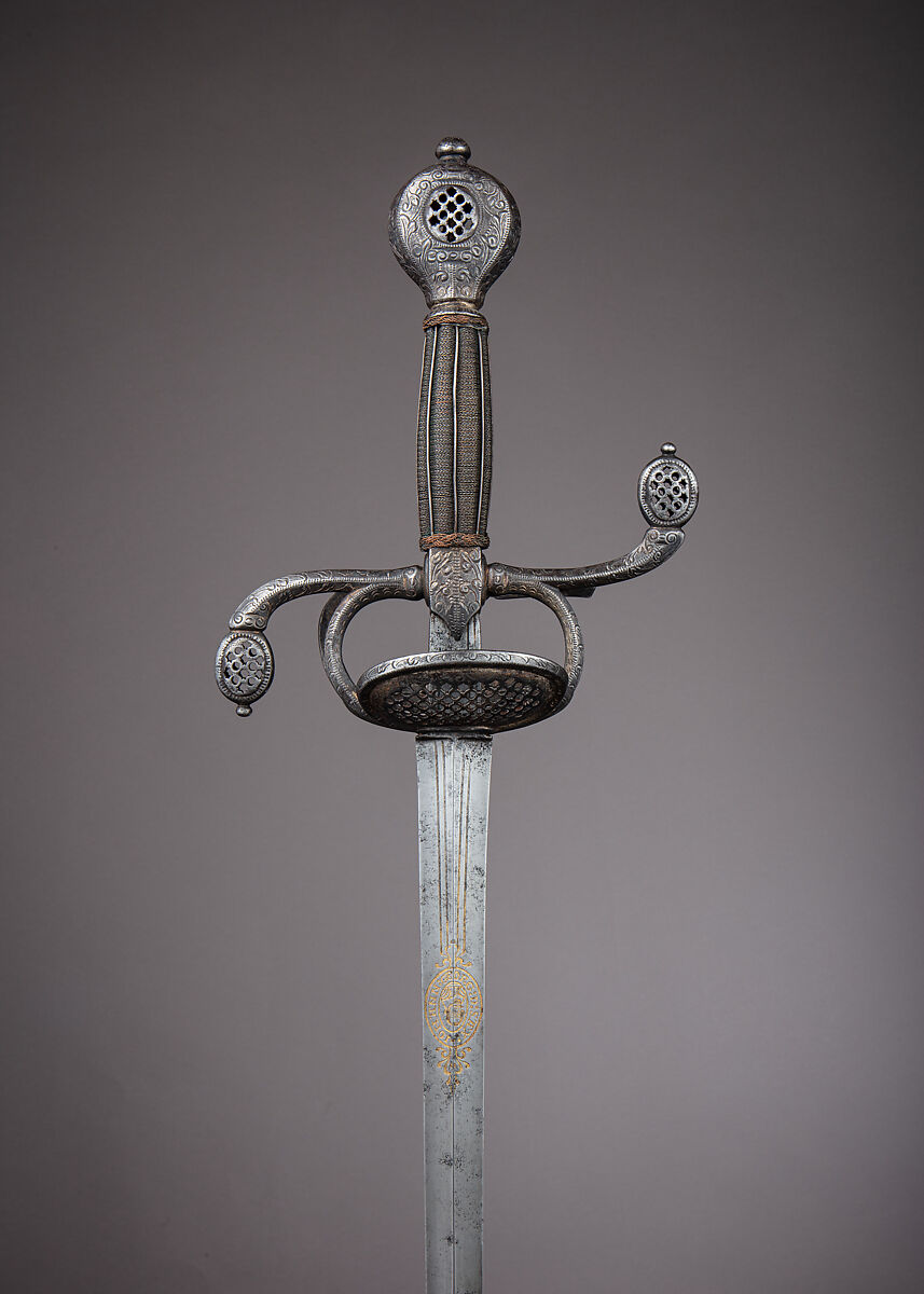 Rapier, Steel, iron wire, wood, hilt, Dutch or Flemish; blade, German