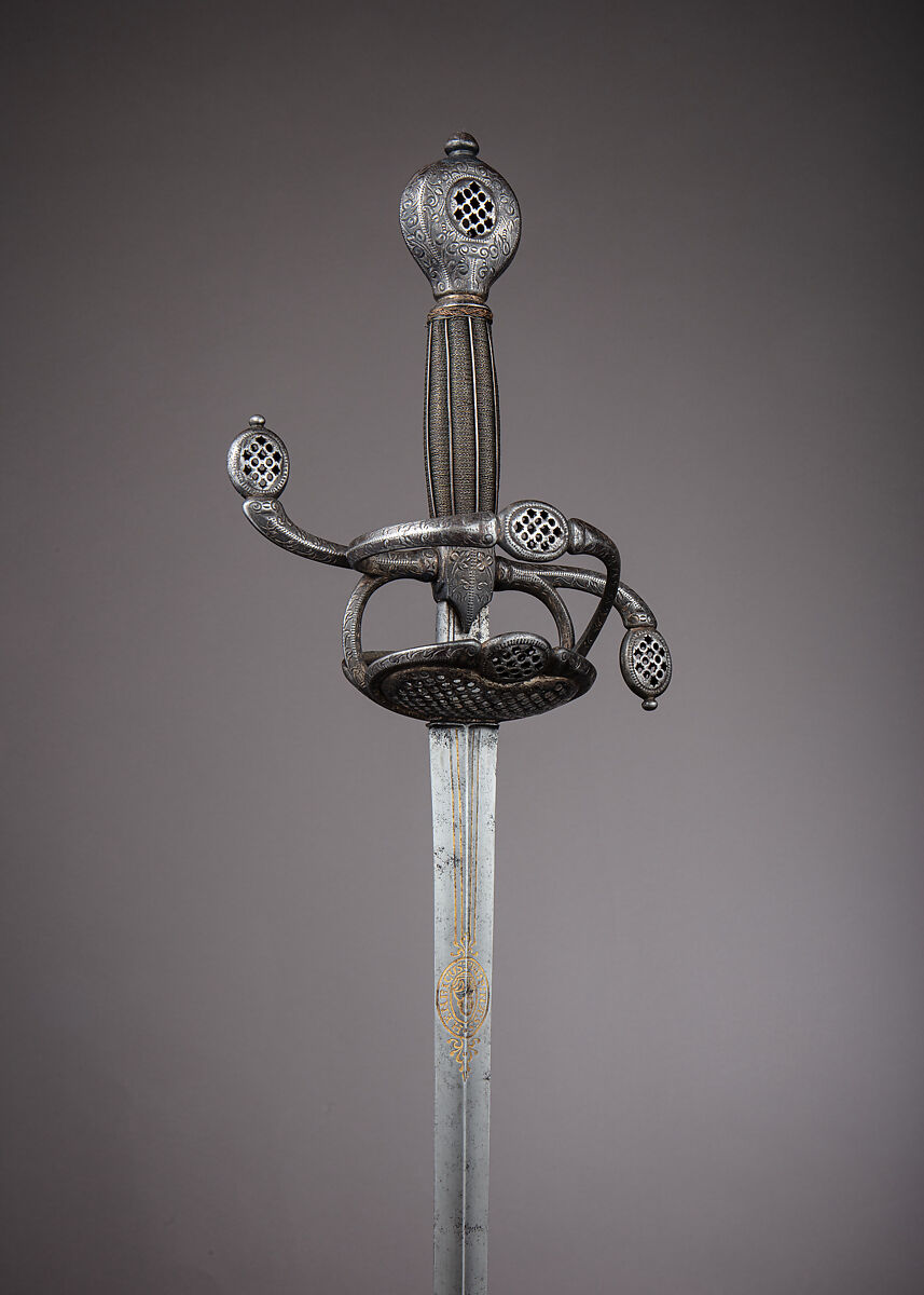 Rapier, Steel, iron wire, wood, hilt, Dutch or Flemish; blade, German