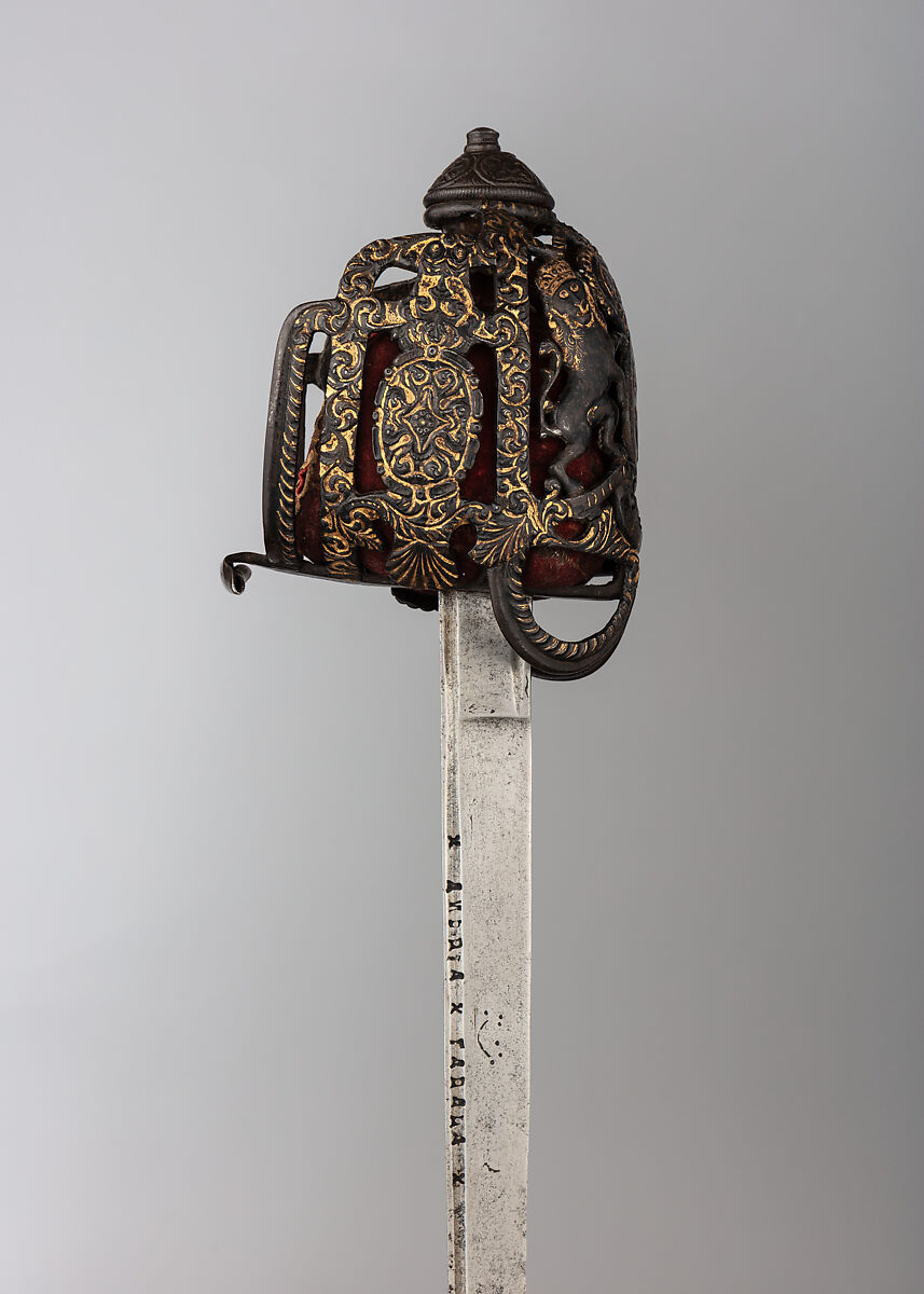 Basket-Hilted Sword, Steel, gold, leather, textile, wood, sharkskin, silver, British