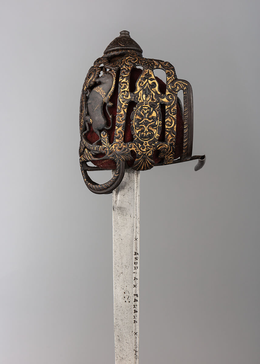 Basket-Hilted Sword, Steel, gold, leather, textile, wood, sharkskin, silver, British