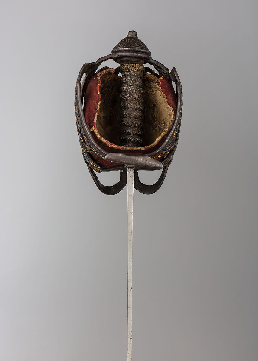 Basket-Hilted Sword, Steel, gold, leather, textile, wood, sharkskin, silver, British