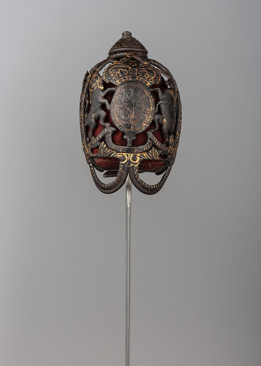 Basket-Hilted Sword, Steel, gold, leather, textile, wood, sharkskin, silver, British