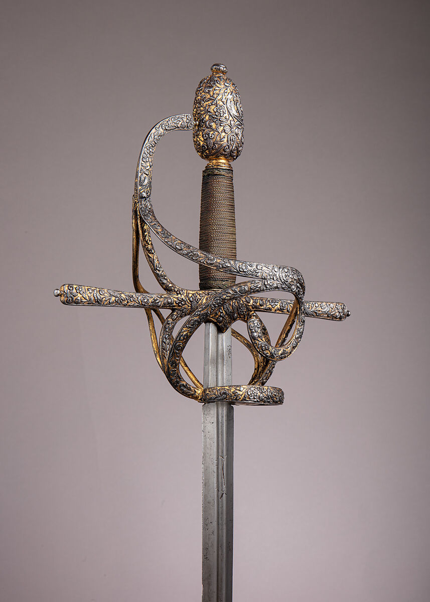 Rapier, Steel, gold, wood, copper, German, possibly Munich 