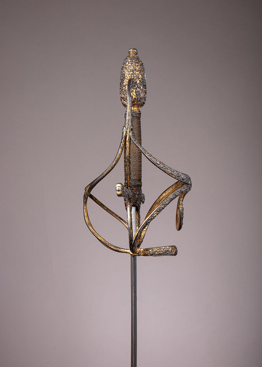 Rapier, Steel, gold, wood, copper, German, possibly Munich