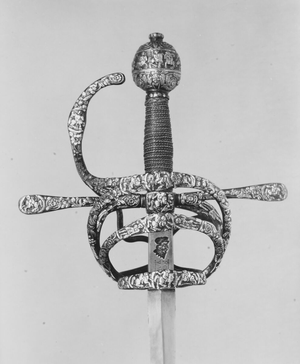 Rapier, Hilt signed Bouqueton (French, active early 17th century), Steel, silver, wood, probably French, Paris 