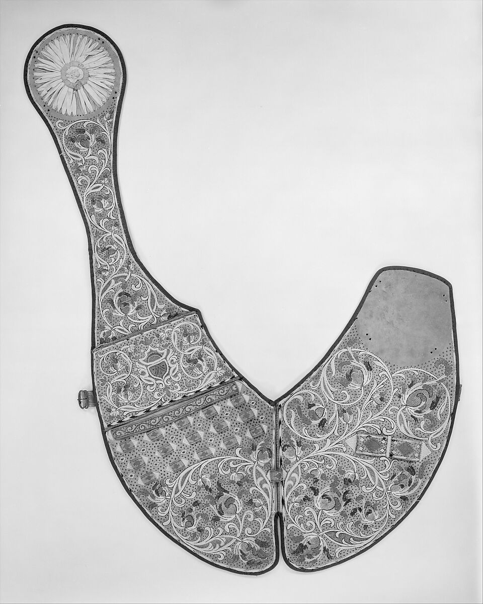 Pistol Baldric (Xarpa), Leather, silk, metallic thread, lace, iron, Spanish, Catalonia