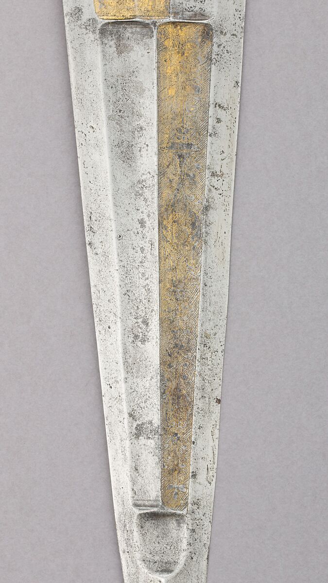 Cinquedea, Steel, gold, copper alloy, horn, brass, Italian, possibly Emilia