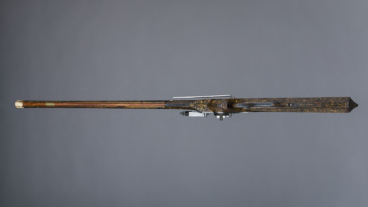 Wheellock Carbine, Steel, wood (beech), brass, gold, pigment, staghorn, French