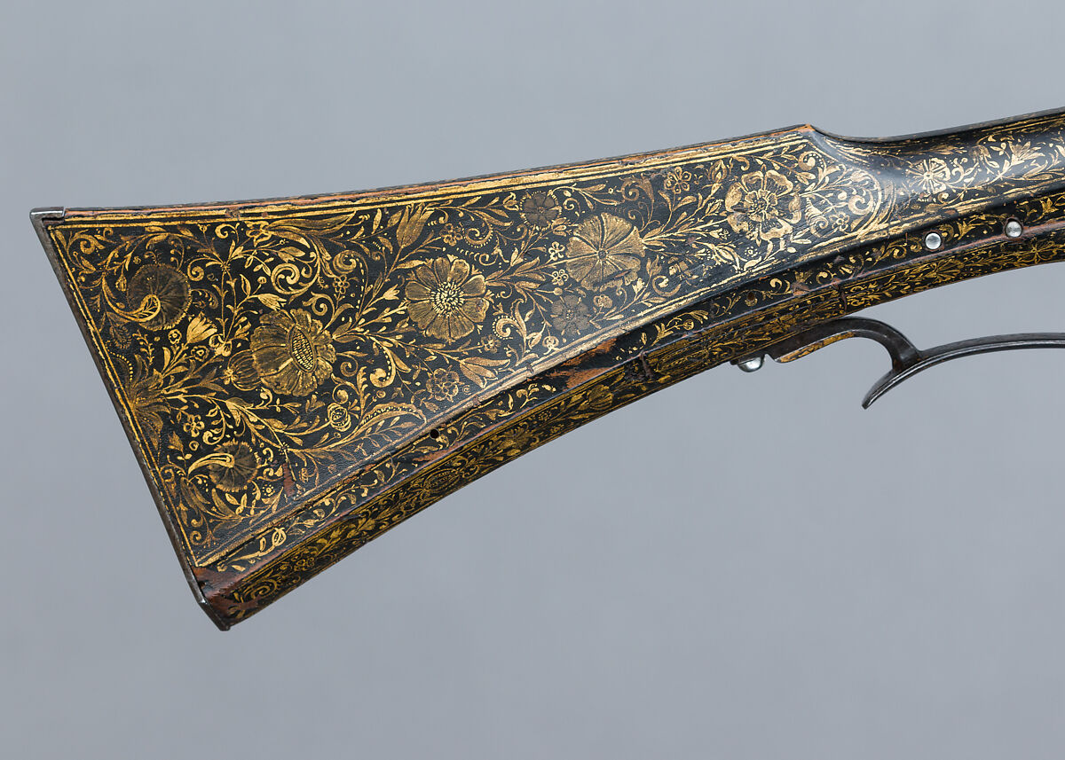 Wheellock Carbine, Steel, wood (beech), brass, gold, pigment, staghorn, French