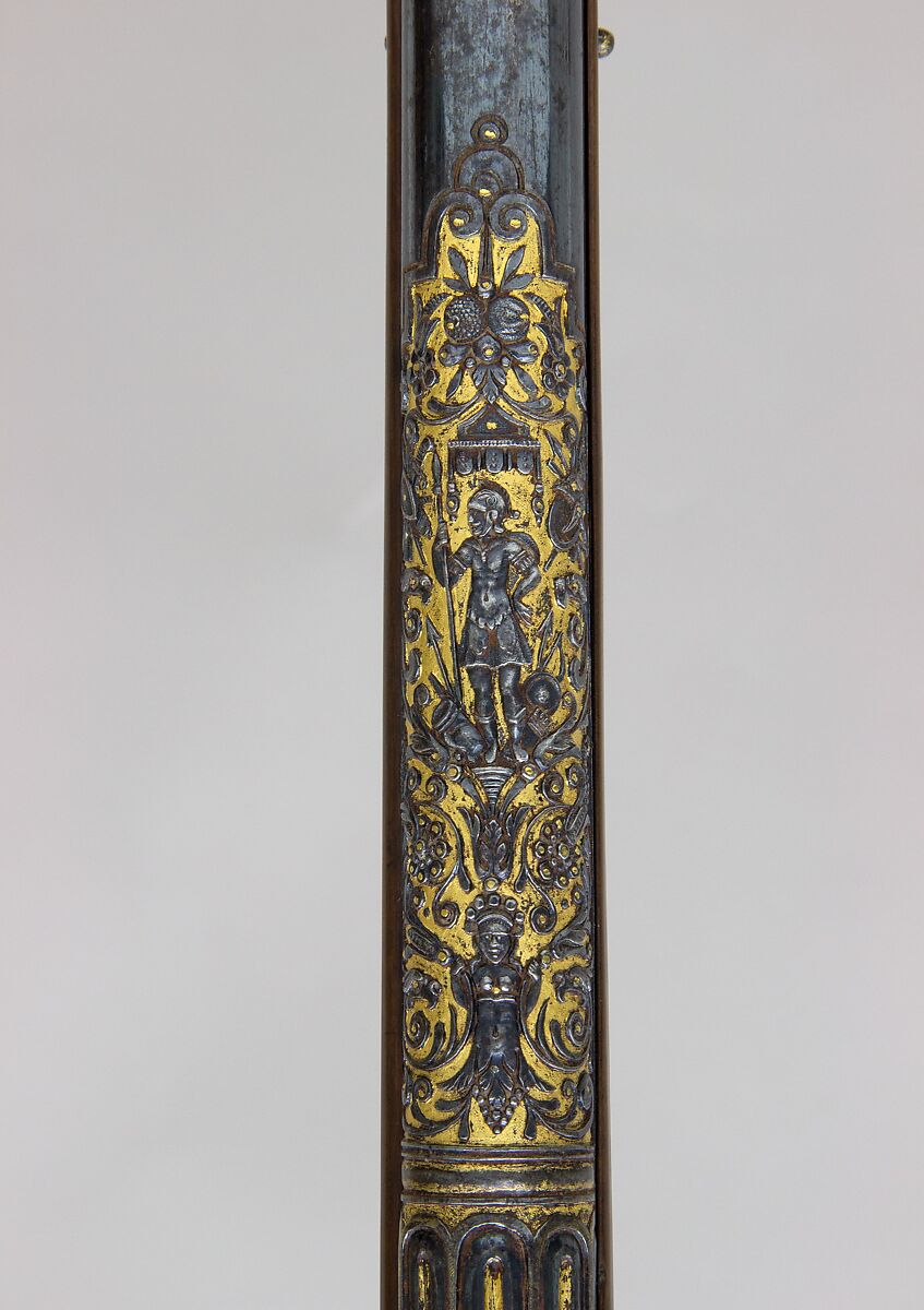 Wheellock Rifle, Daniel Sadeler (German, Munich, recorded 1602–32), Steel, gold, wood (fruitwood), ivory, horn, German, Munich