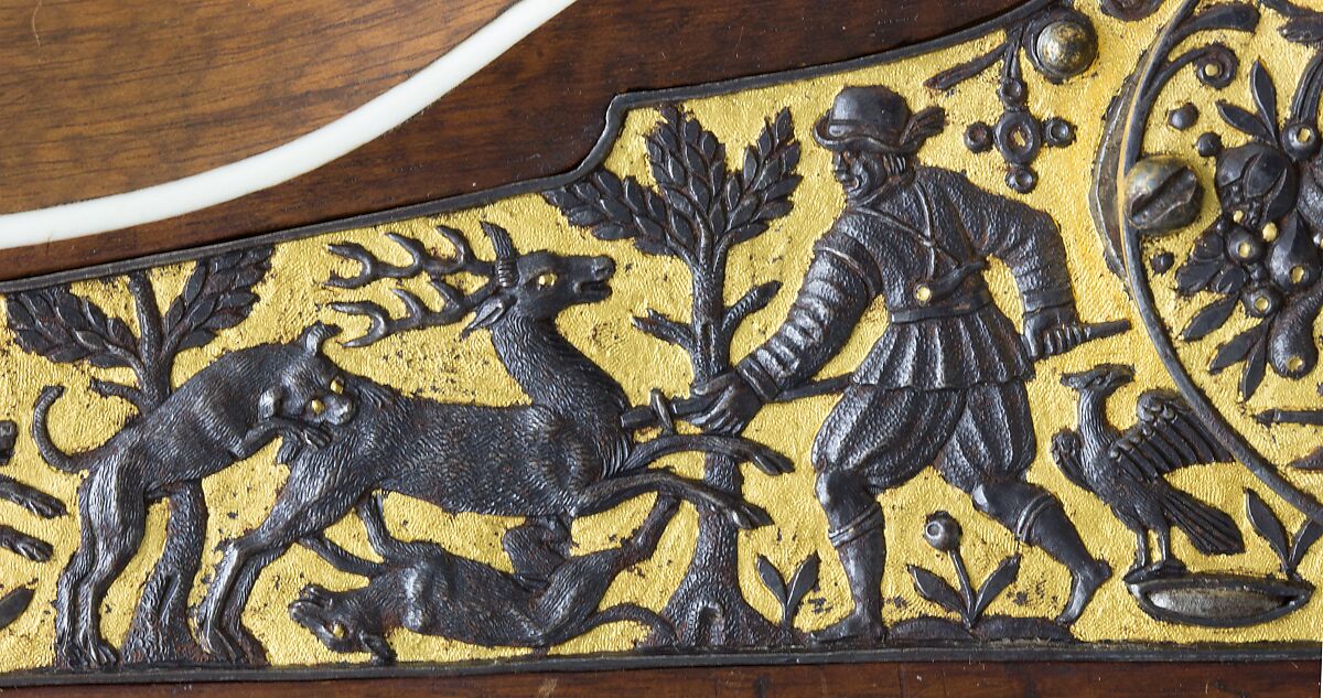 Wheellock Rifle, Daniel Sadeler (German, Munich, recorded 1602–32), Steel, gold, wood (fruitwood), ivory, horn, German, Munich