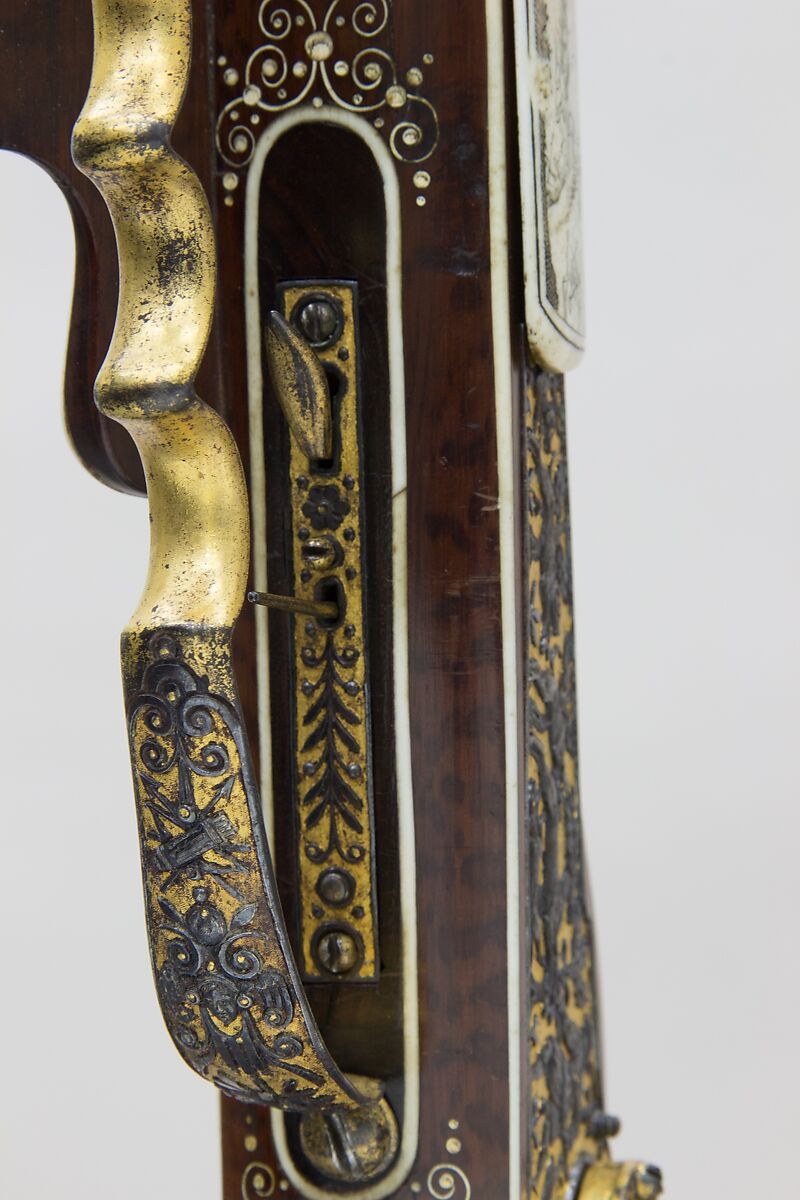 Wheellock Rifle, Daniel Sadeler (German, Munich, recorded 1602–32), Steel, gold, wood (fruitwood), ivory, horn, German, Munich