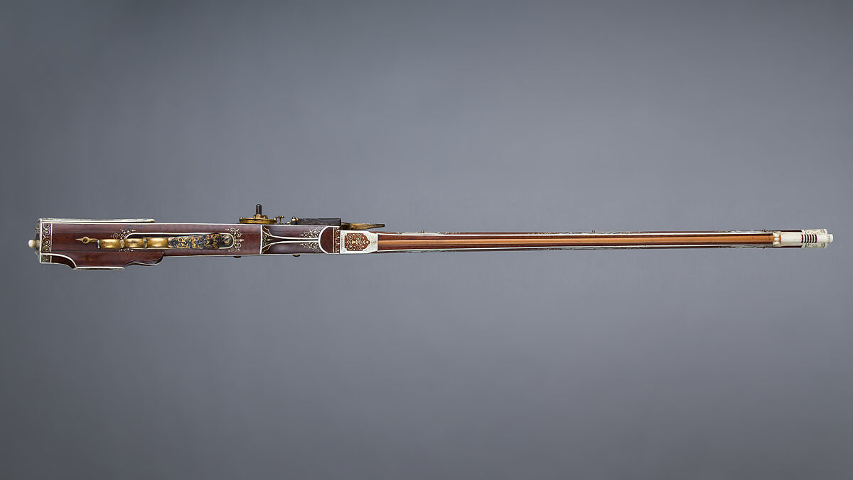 Wheellock Rifle, Daniel Sadeler (German, Munich, recorded 1602–32), Steel, gold, wood (fruitwood), ivory, horn, German, Munich