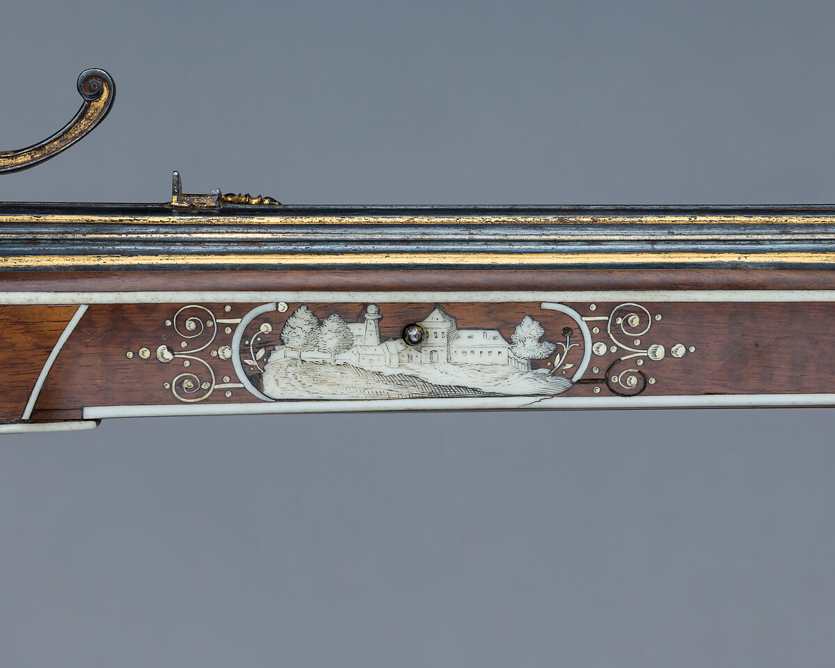 Wheellock Rifle, Daniel Sadeler (German, Munich, recorded 1602–32), Steel, gold, wood (fruitwood), ivory, horn, German, Munich