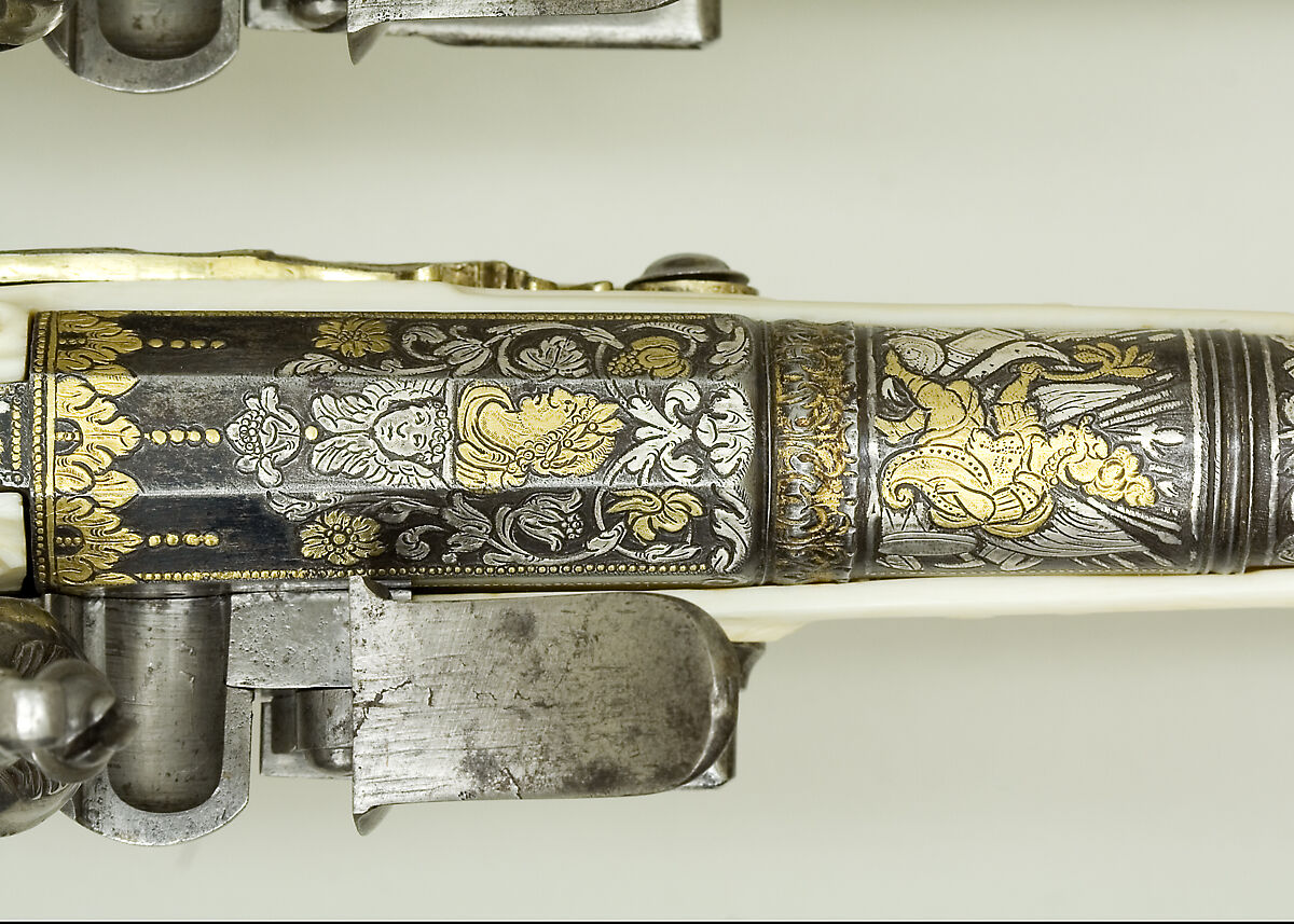 Pair of Flintlock Pistols, Leonardus Graeff (Aachen (now Germany), active ca. 1670–80), Steel, gold, silver, ivory, Southern Netherlandish, Aachen