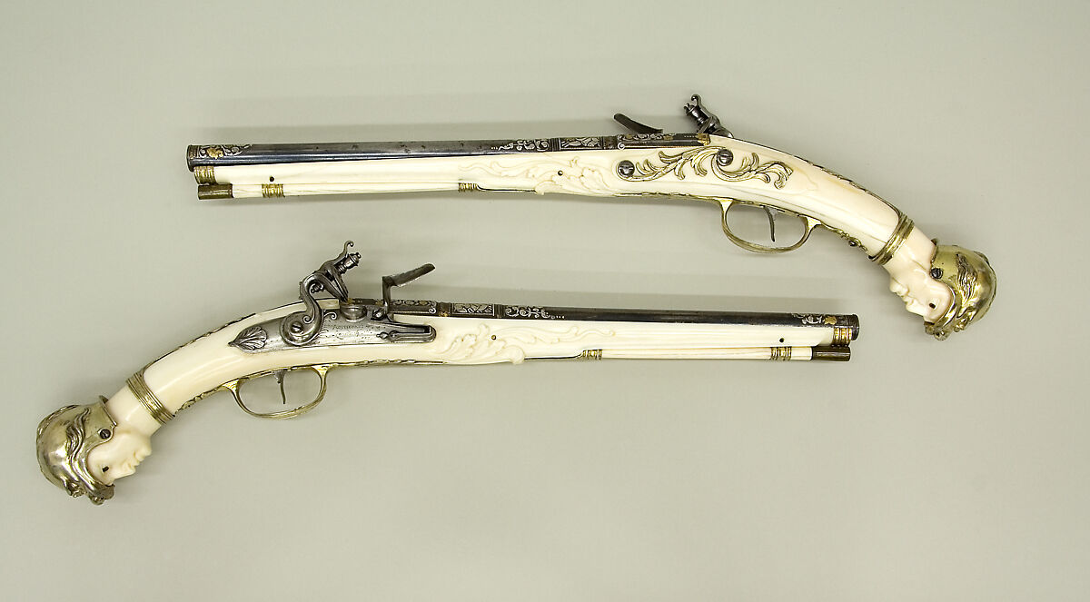 Pair of Flintlock Pistols, Leonardus Graeff (Aachen (now Germany), active ca. 1670–80), Steel, gold, silver, ivory, Southern Netherlandish, Aachen 