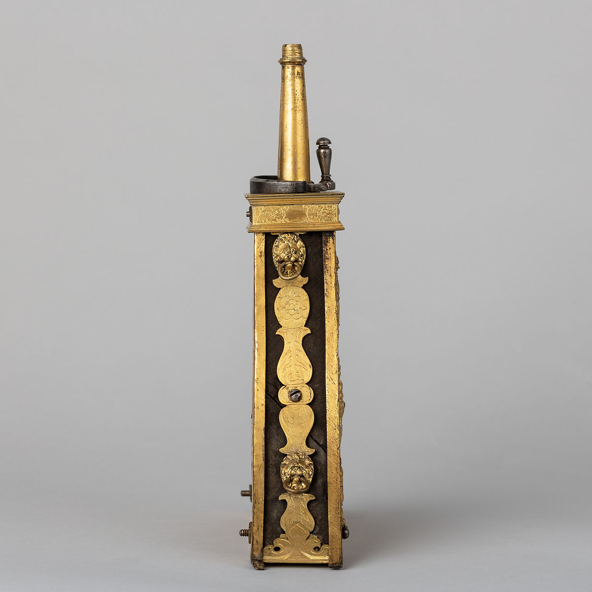 Powder Flask, Bronze, gold, wood, steel, French or Flemish