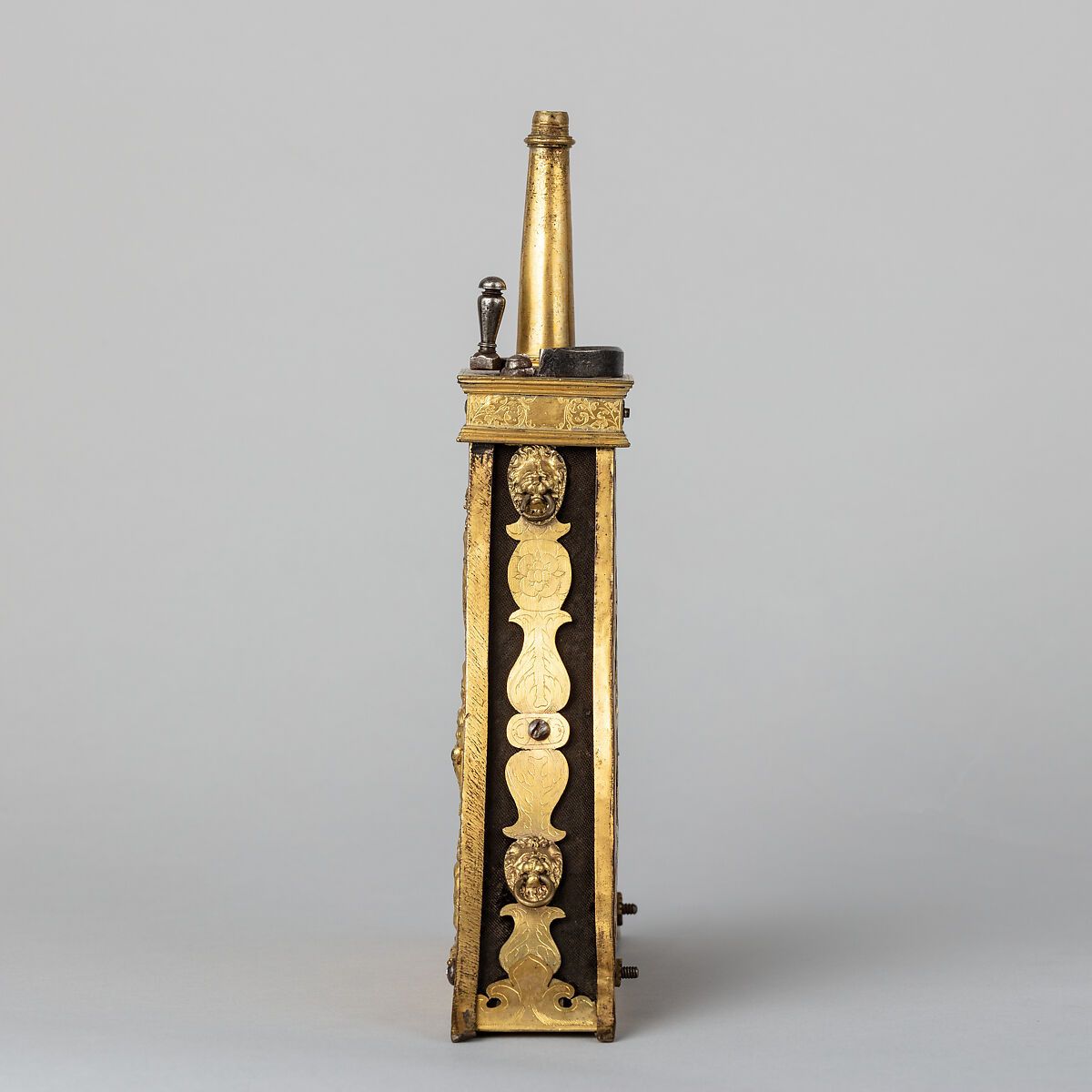 Powder Flask, Bronze, gold, wood, steel, French or Flemish