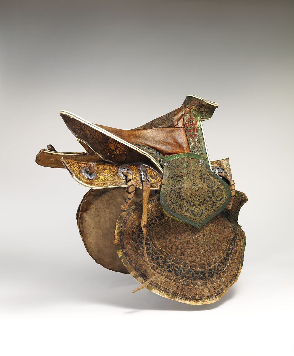 Saddle, Wood, bone (staghorn), bark, leather, textile, iron, pigment, Turkish