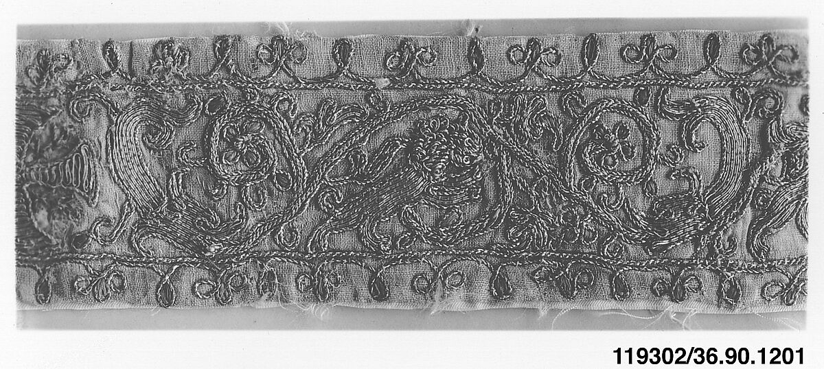 Band, Silk and metal thread on linen, Italian