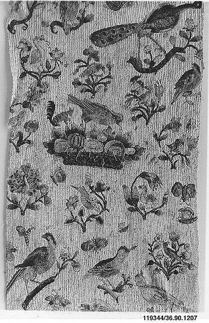 Piece, Silk and metal thread on linen, Italian
